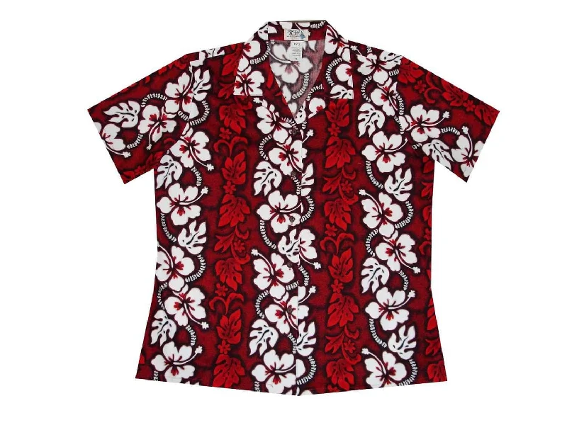 Hibiscus Lei Women's Hawaiian Shirt-- Faux Fur Fabric Real Fur Fabric Shearling Fabric