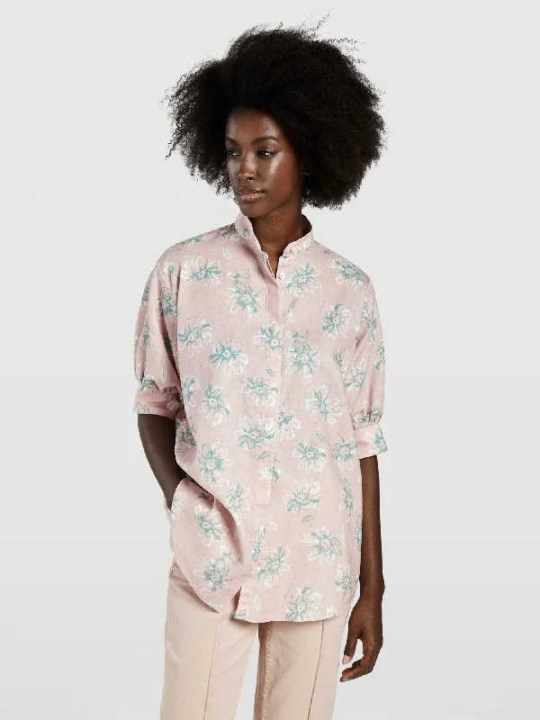 Mao Collar Shirt With Balloon Sleeves-- Chenille Fabric Brocade Fabric Lace Fabric