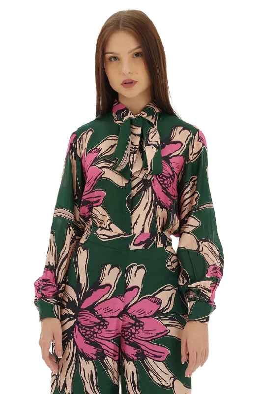 Green & Pink Floral Shirt-- Lace Blend Ribbed Blend Corduroy Blend