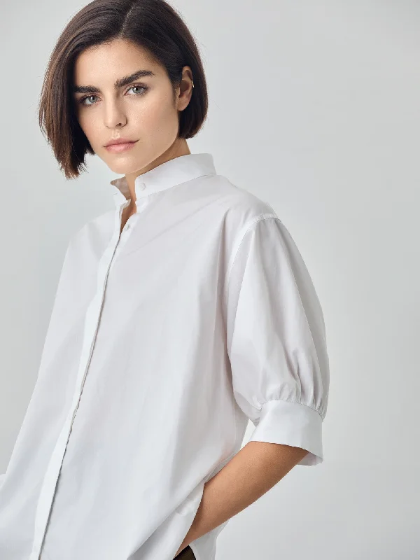 Balloon Sleeves Shirt With Mao Collar-- Rayon Fabric Velvet Fabric Corduroy Fabric