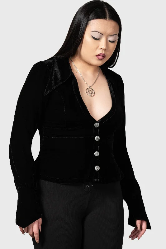 Evelina's Enhancement Velvet Plunge Shirt-- Modern Contemporary Chic