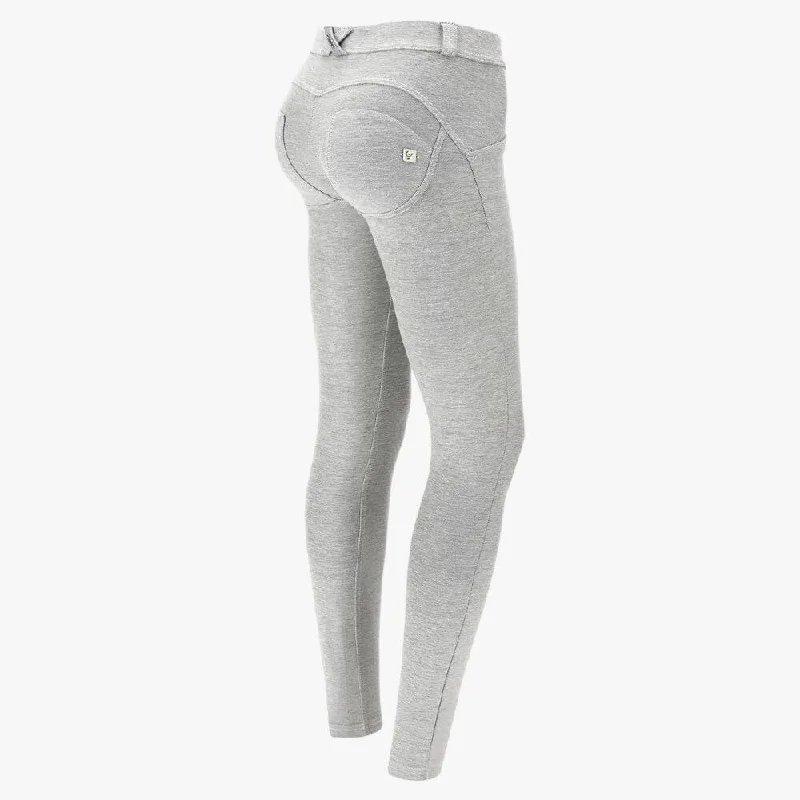 Freddy Womens Regular Waist Wrup Shaping Cotton Pants Light Grey Relaxed Casual Leggings