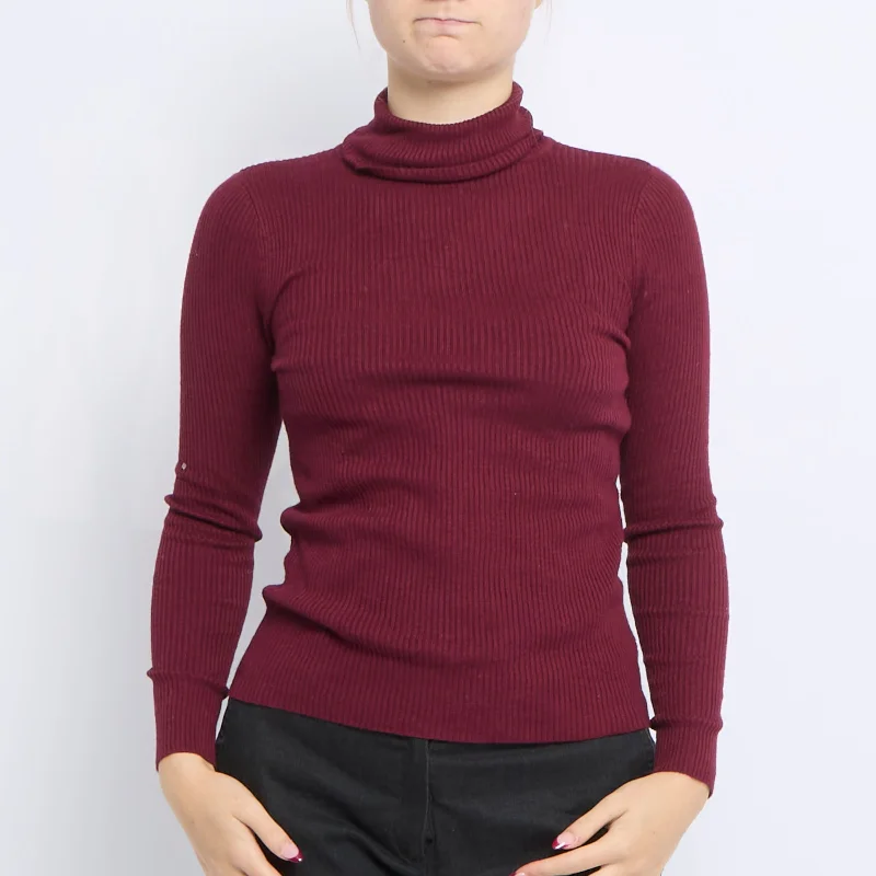 Ribbed Cowl Neck Striped Sweater - UK 10 Rayon Fabric Velvet Fabric Corduroy Fabric