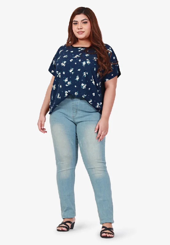 Pamela Back Stretch Lounge Top - Blue Floral