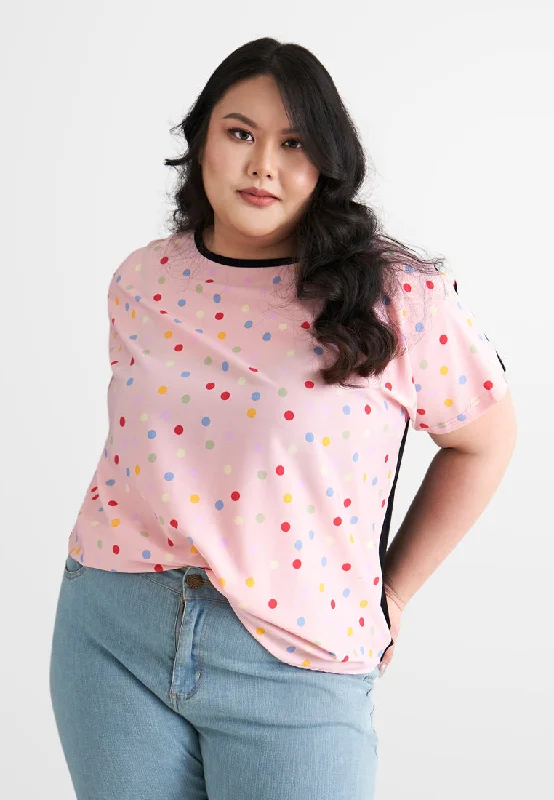 Pamela Back Stretch Lounge Top - Pink Dots