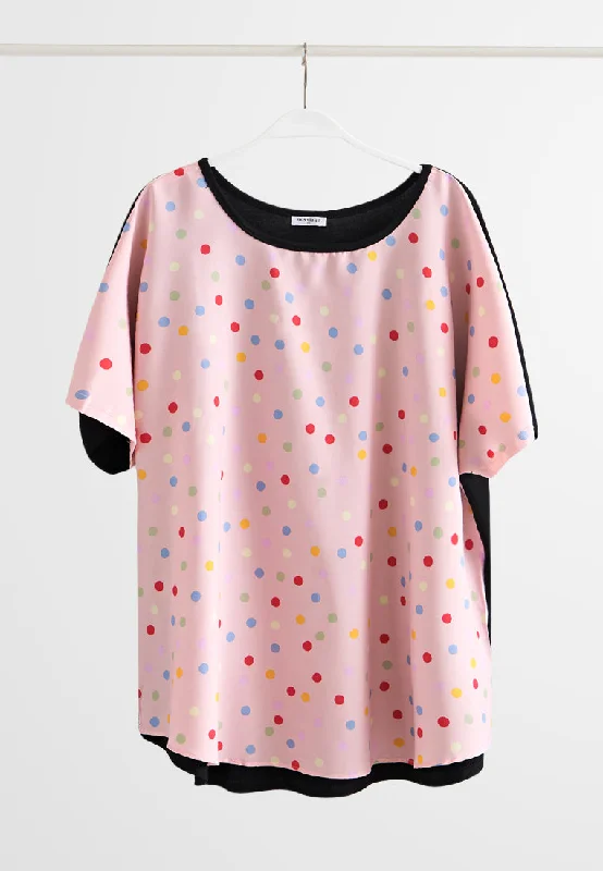 Pamela Back Stretch Lounge Top - Pink Dots