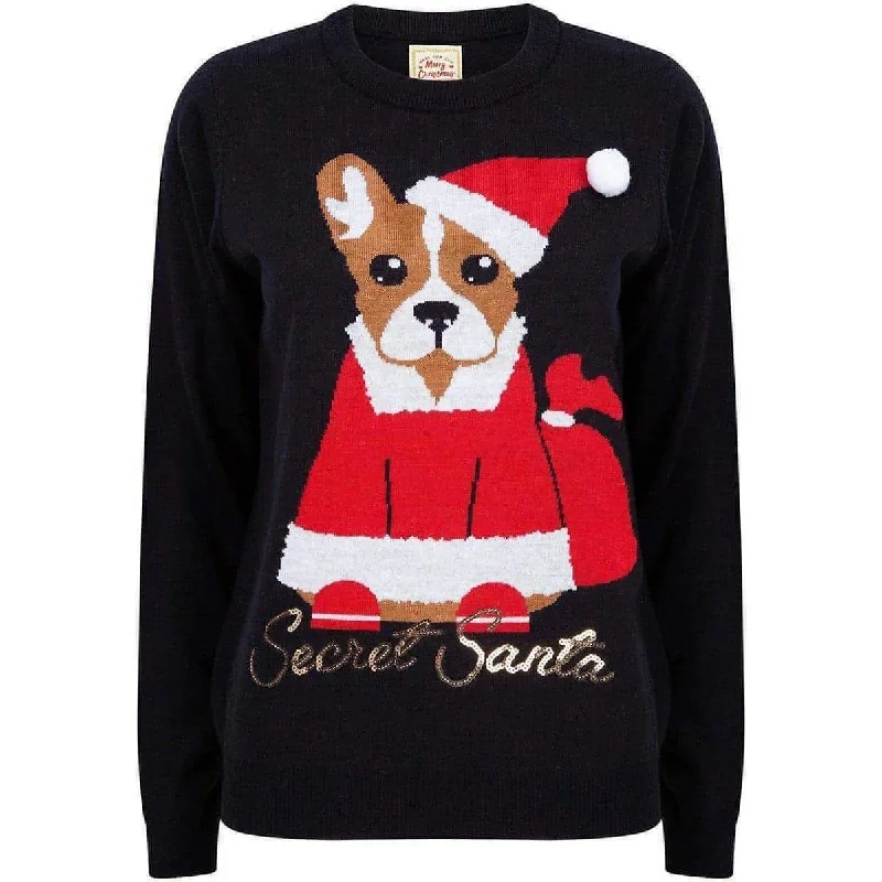 Christmas Secret Santa Dog Womens Christmas Jumper - Black