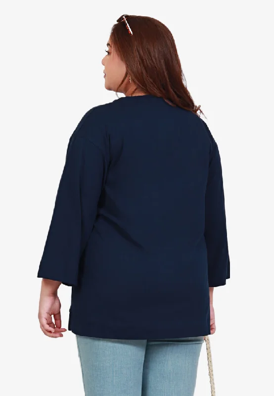 Quinn 3/4 Sleeve Stay-New Basic Tee - Dark Blue