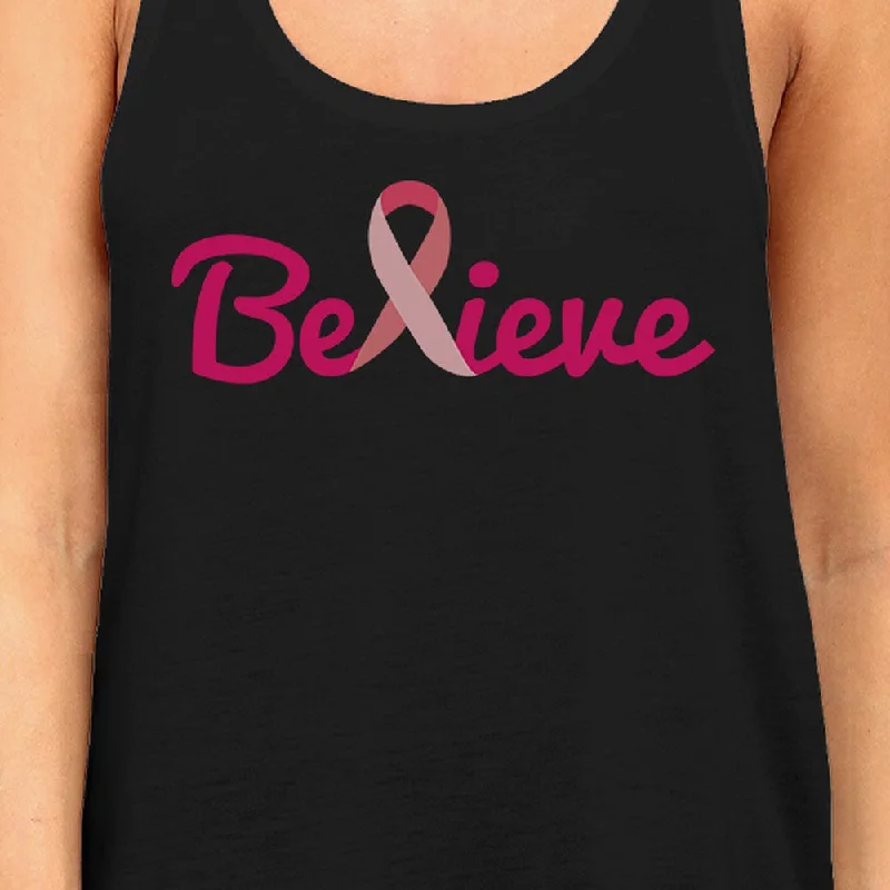 Believe Breast Cancer Awareness Womens Black Tank Top