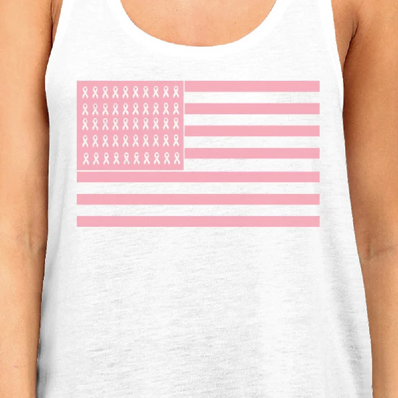 Breast Cancer Awareness Pink Flag Womens White Tank Top