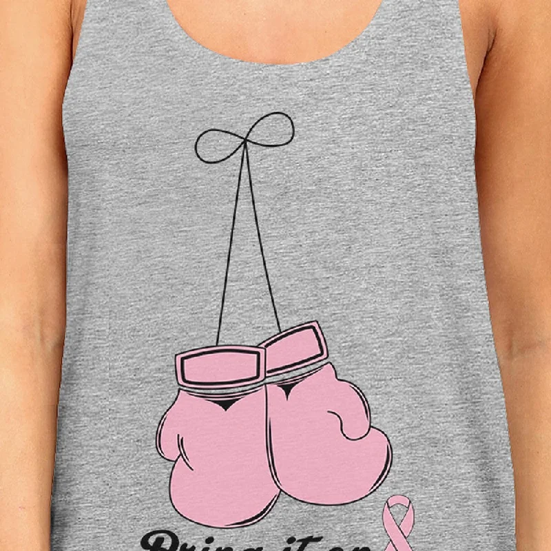 Bring It On Breast Cancer Awareness Boxing Womens Grey Tank Top