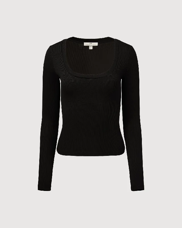 Long Sleeve Ribbed Scoop Top