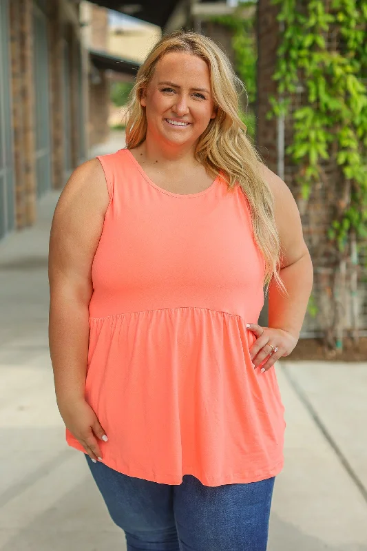 Renee Ruffle Tank - Neon Coral