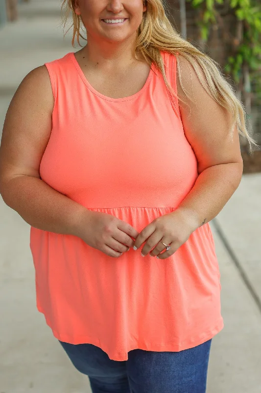 Renee Ruffle Tank - Neon Coral