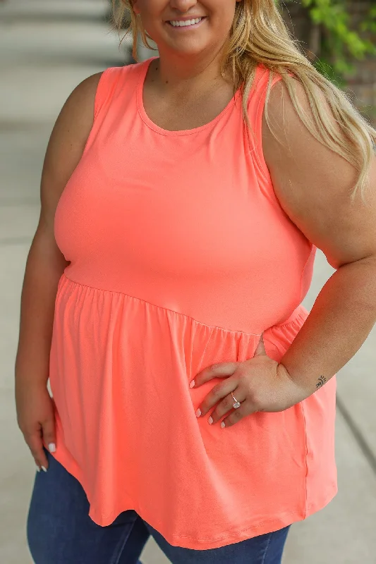 Renee Ruffle Tank - Neon Coral