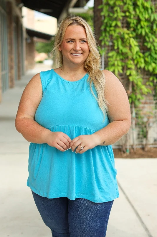 Renee Ruffle Tank - Ocean Blue