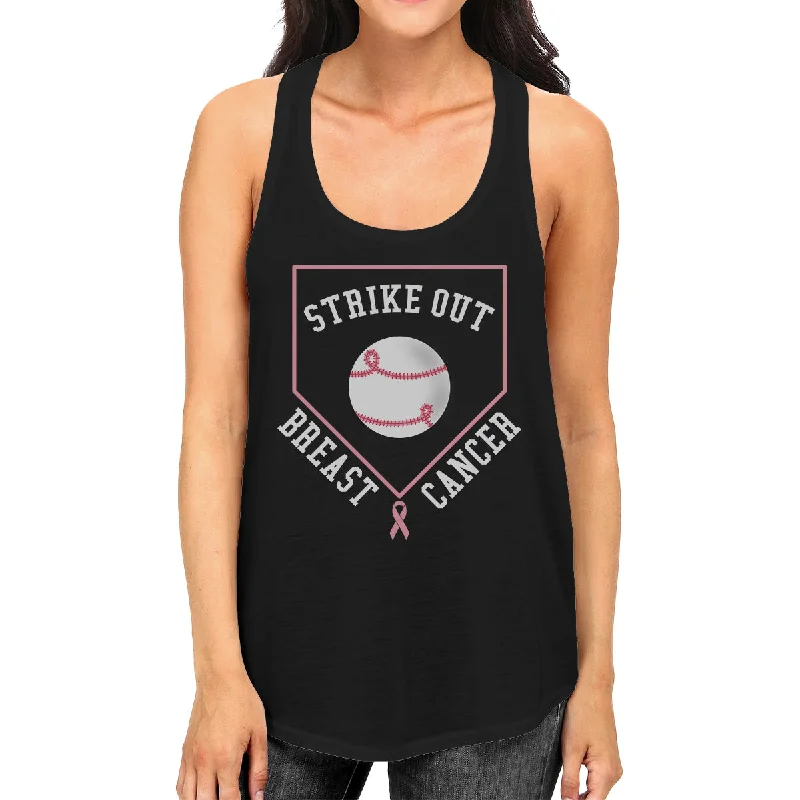 Strike Out Breast Cancer Baseball Womens Black Tank Top