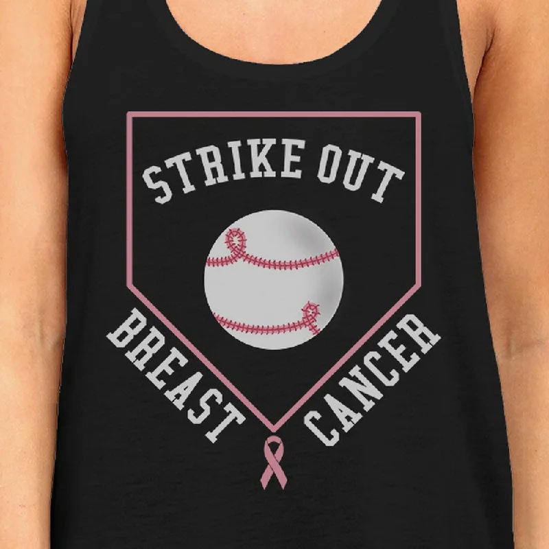 Strike Out Breast Cancer Baseball Womens Black Tank Top