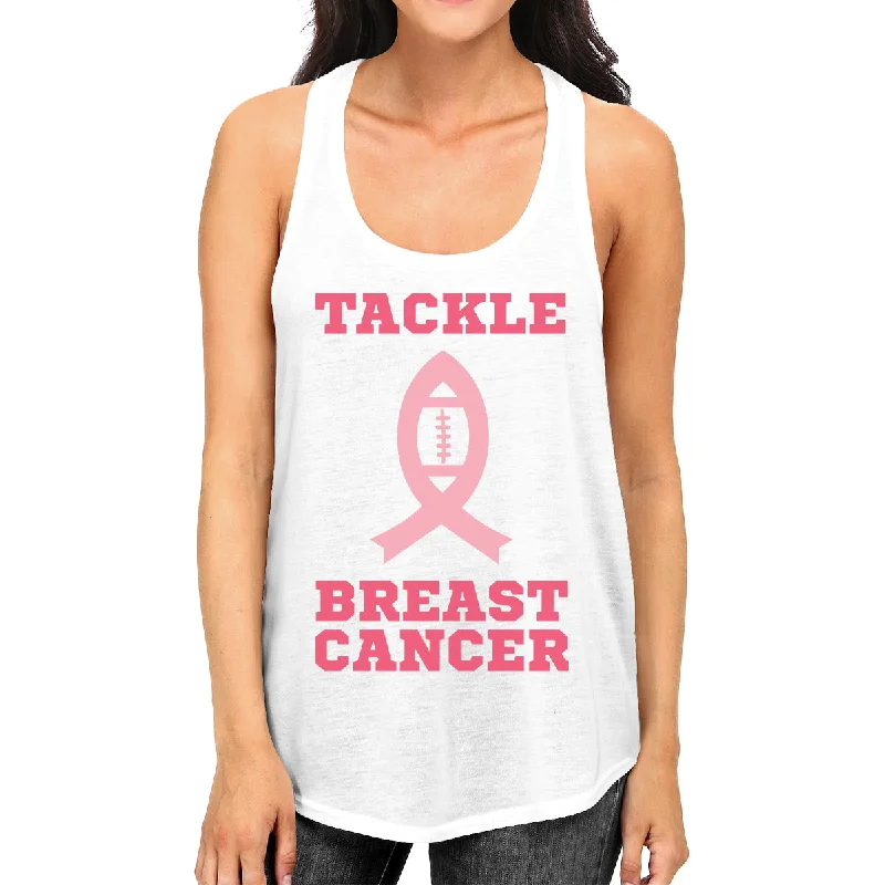 Tackle Breast Cancer Football Womens White Tank Top