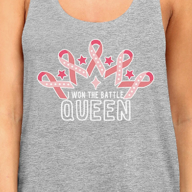 Won The Battle Queen Breast Cancer Awareness Womens Grey Tank Top