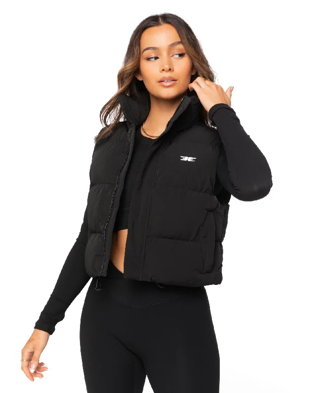 Cropped Puffer Vest - Black