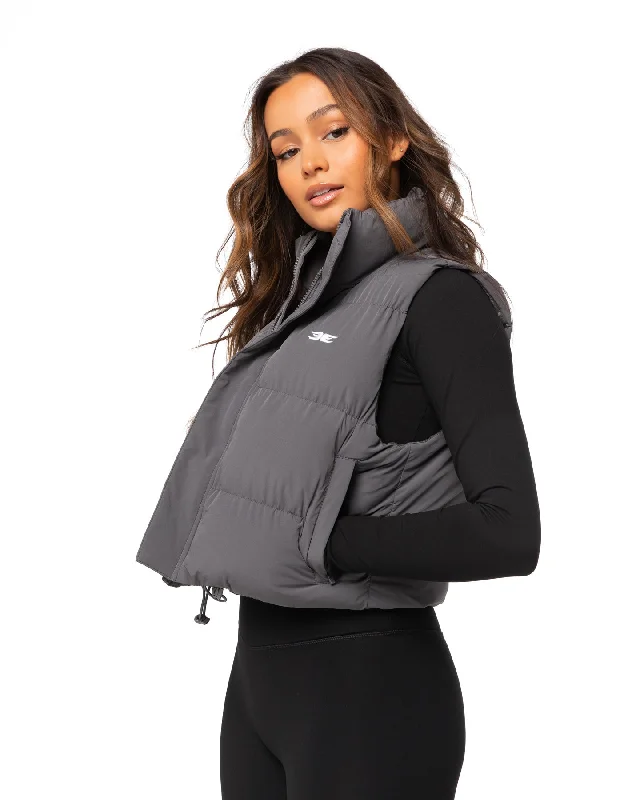 Cropped Puffer Vest - Grey