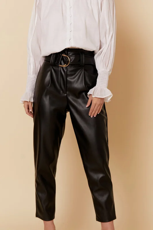 Adorne - Black Faux Leather Pants.