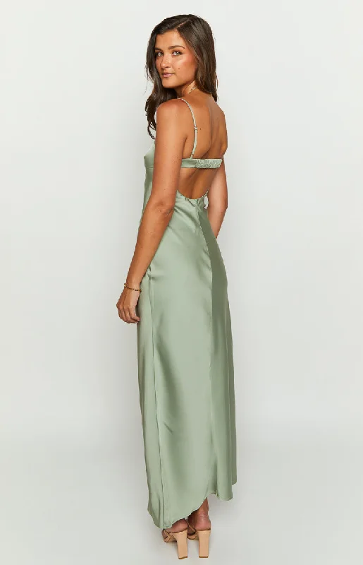 Amour Sage Satin Maxi Dress