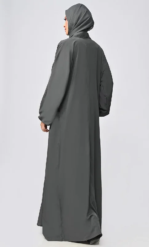 Grey Arabian Modest Abaya Shrug/Bisht Style With Inner And Belt