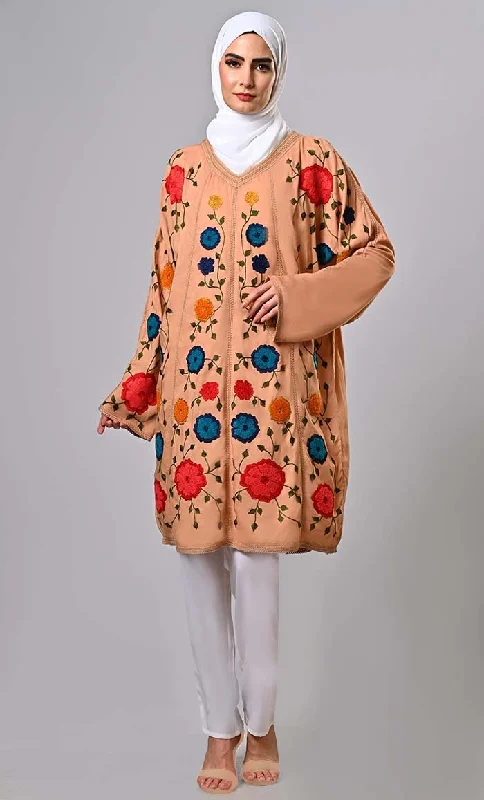 Sand Beautiful Eastern Embroidered And Lace Detailing Tunic