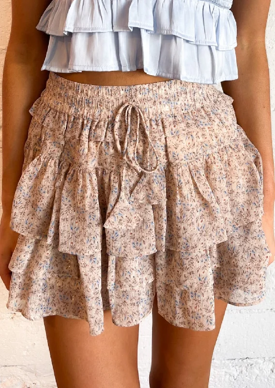 Blue Printed Elastic Waist Skort