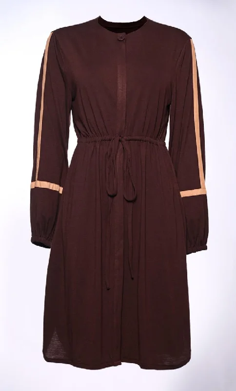 Button Down Tunic with Contrasting Colour Trim (Brown)