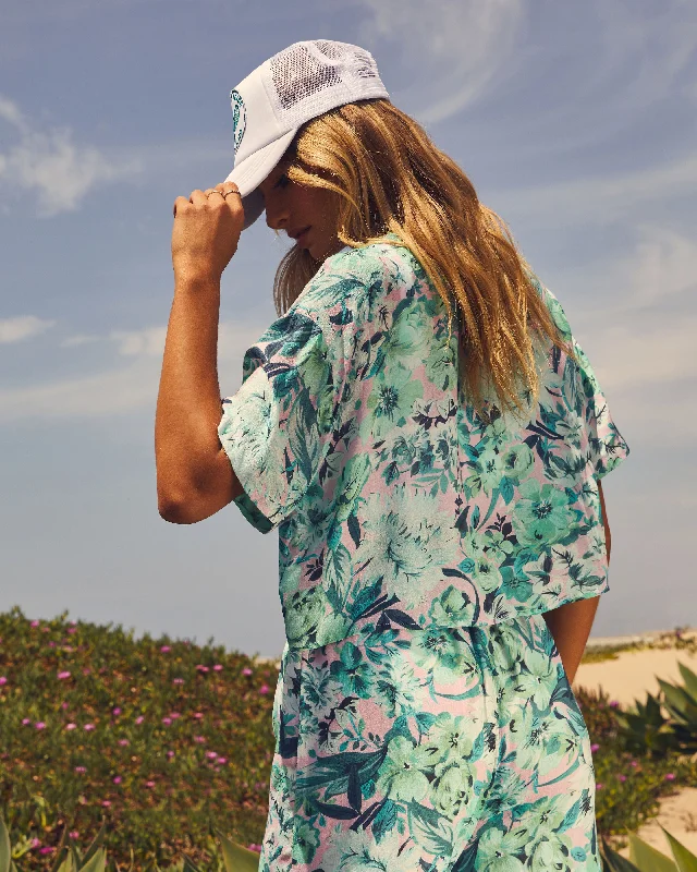 Clearwater Tropical Print Cropped Collared Shirt