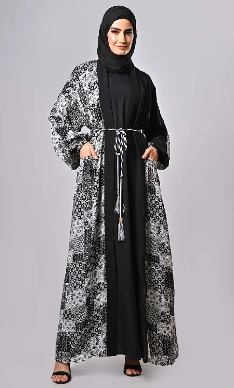 Islamic 2pc set printed shrug with inner with braided belt