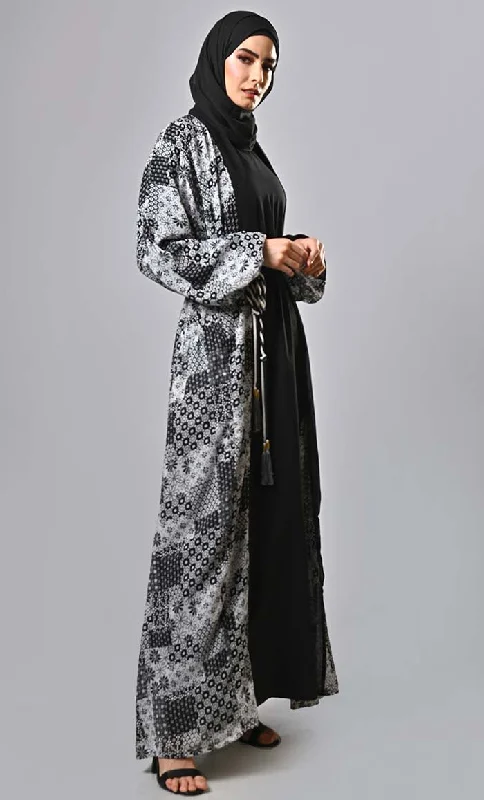 Islamic 2pc set printed shrug with inner with braided belt