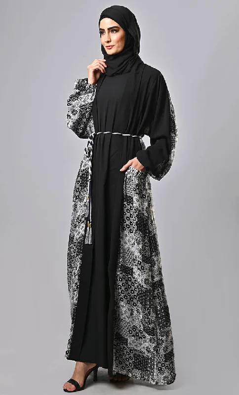 Islamic 2pc set printed shrug with inner with braided belt