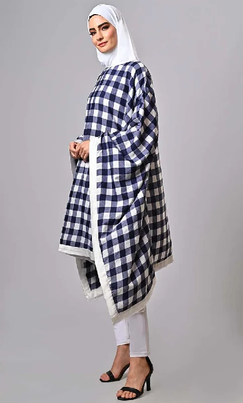 Embrace The Breezy Glamour Of Our Modest Checkered  Kaftan-Inspired Tunic