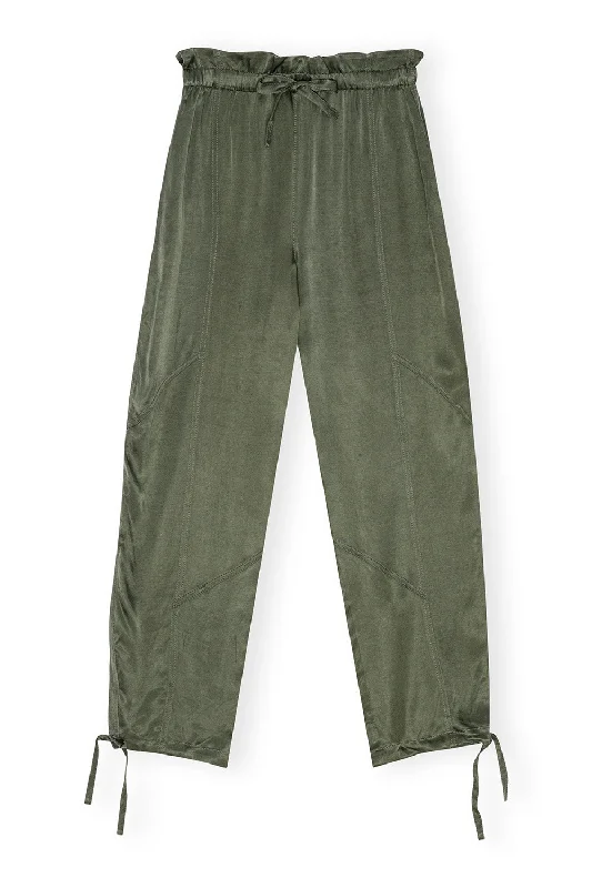 Washed Satin Elasticated Waist Pants in Climbing Ivy