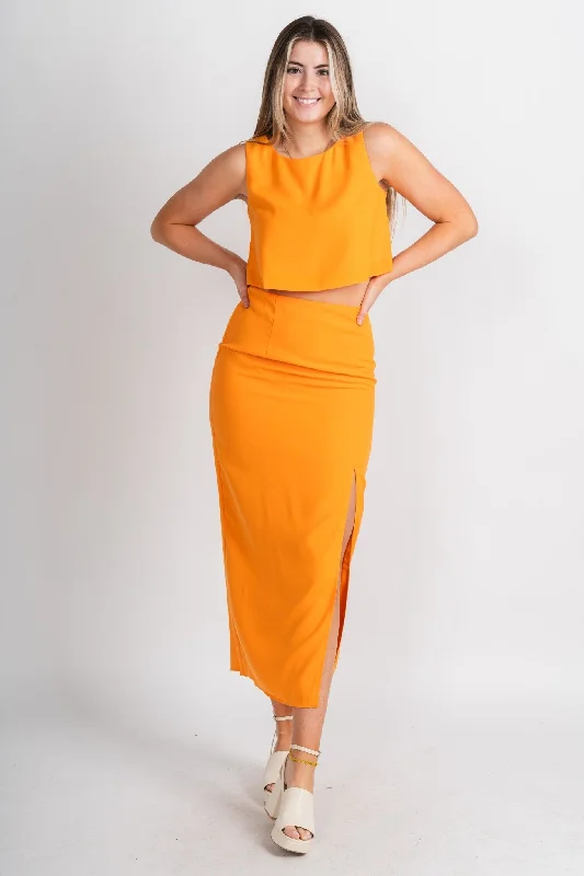 High waist midi skirt orange