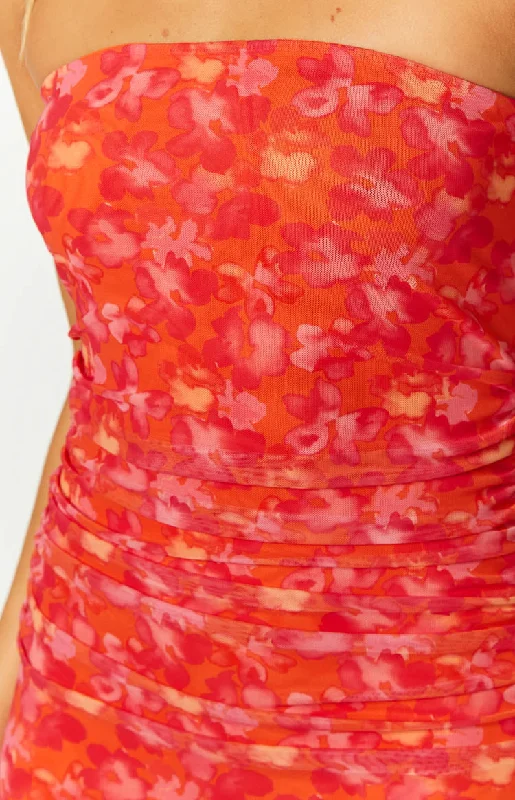 Imogen Orange Floral Print Maxi Dress