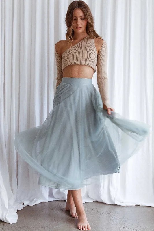 Jasmine Organza Mesh Elasticated Waist Midi Skirt Sage