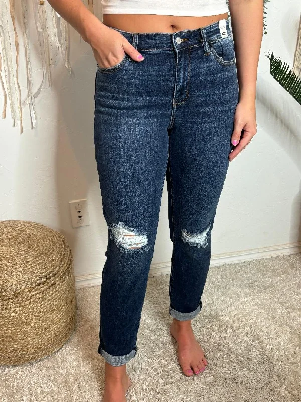 Judy Blue Mid Rise Destroyed Knees Slim Jeans