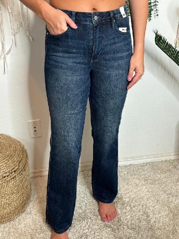 Judy Blue Mid Rise Tummy Control Classic Straight Dark Jeans