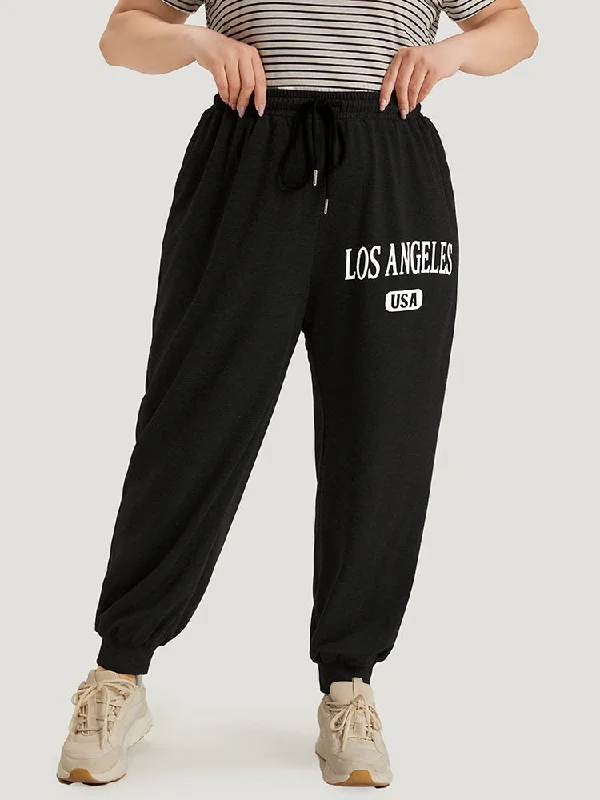 Letter Print Pocket Drawstring Sweatpant