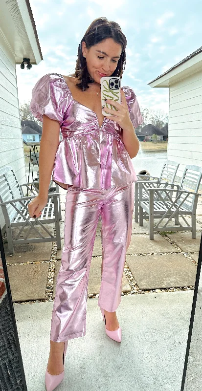 Pink Metallic Pants