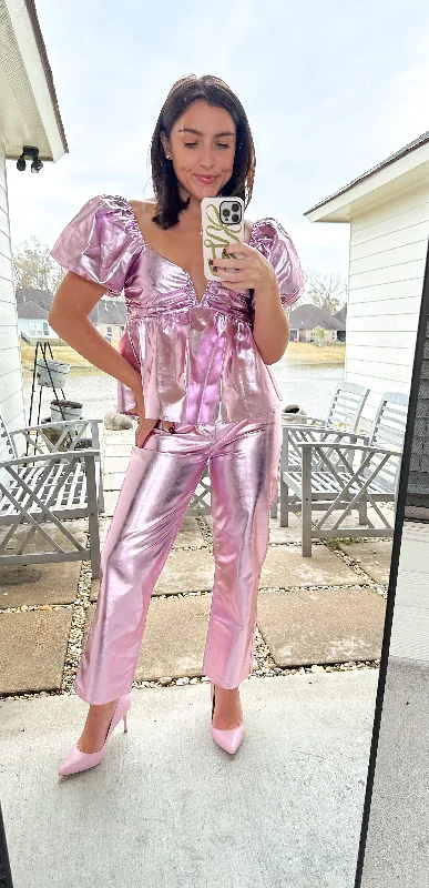 Pink Metallic Pants