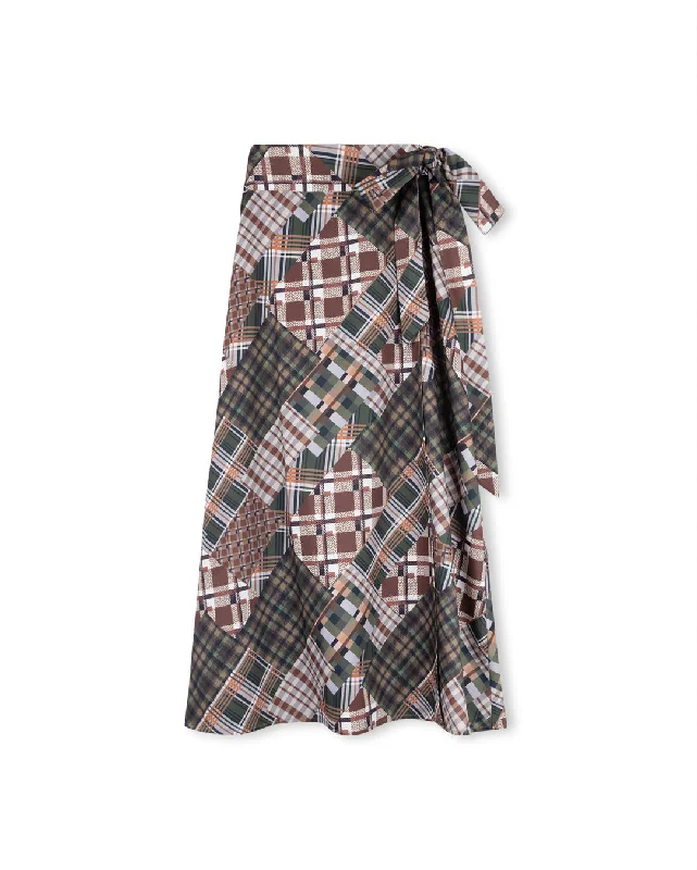 Mixed Plaid Print Wrap Skirt