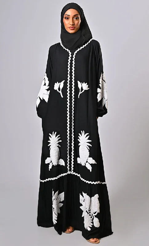 Modest Islamic Artistic Aari Embroidered Abaya With Pockets