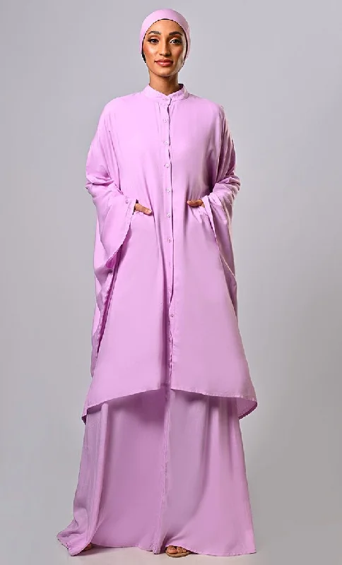 Modest Islamic Loose Comortable Rayon Button Down Abaya With Kaftan