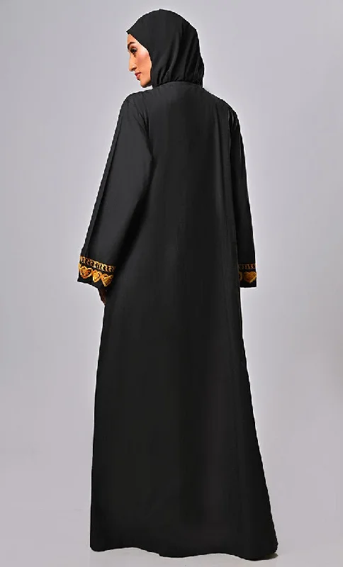 Modest Islamic Mughal Aari Work Detailing Abaya With Pockets